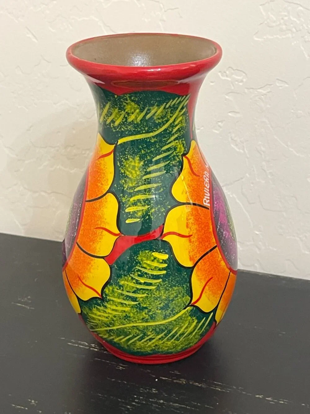 Riviera Maya Talavera Vase Red Flower Mexico Pottery
